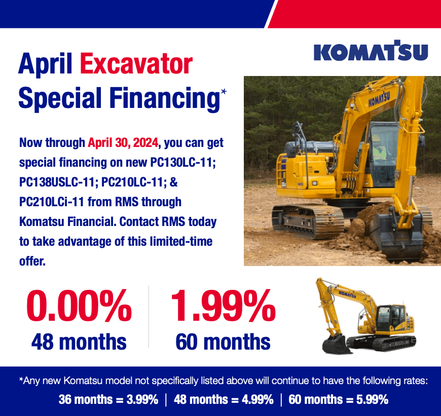 April Excavator Special Financing - Road Machinery & Supplies Co.
