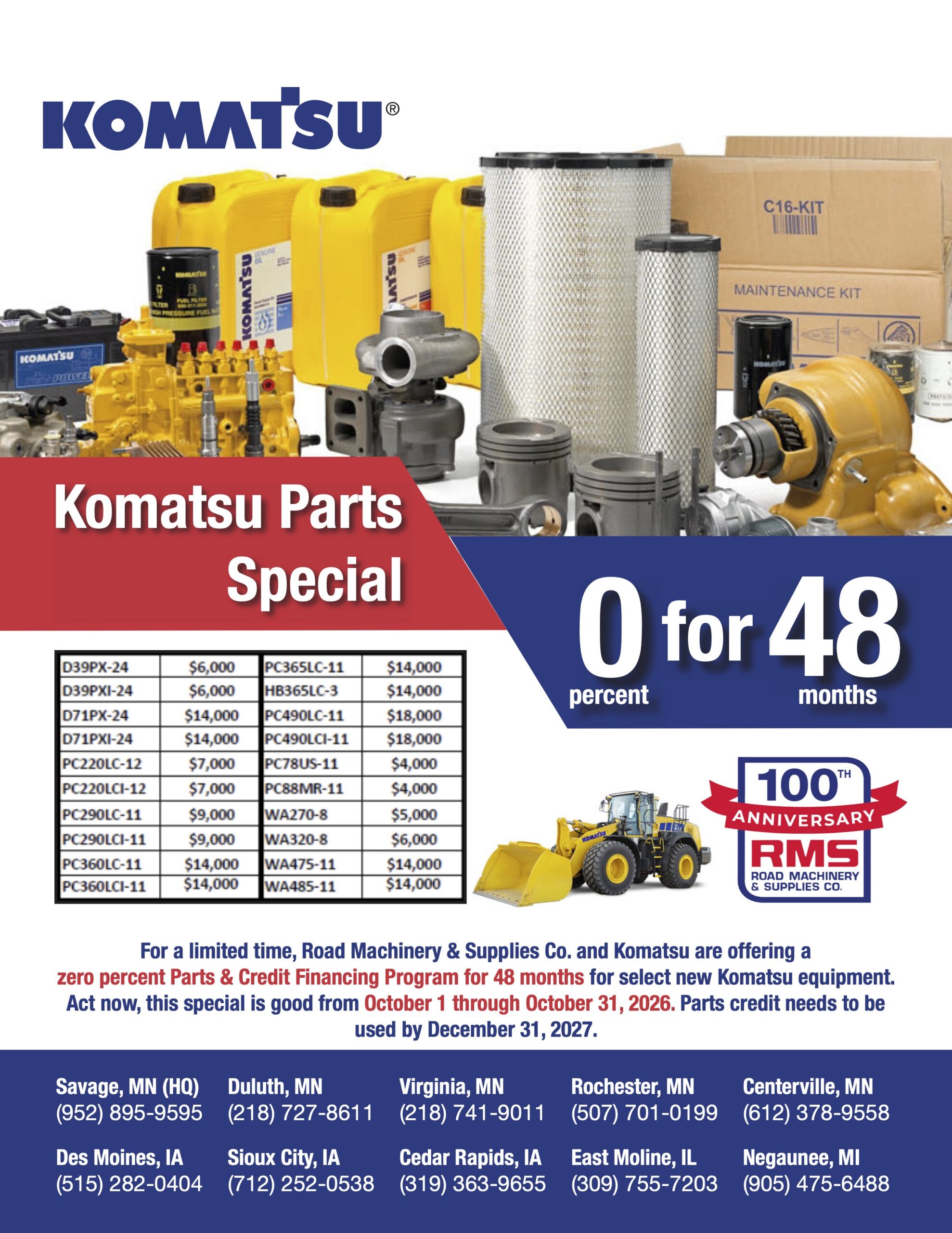 Komatsu Parts Special October 2026 - Road Machinery & Supplies Co.